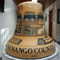 A painted mural on a bell