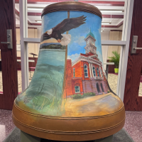 A painted mural on a bell