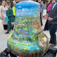 A painted mural on a bell