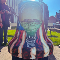 A painted mural on a bell