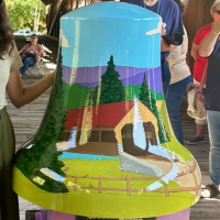 A painted mural on a bell