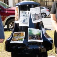 A painted mural on a bell