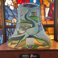 A painted mural on a bell