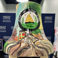 A painted mural on a bell