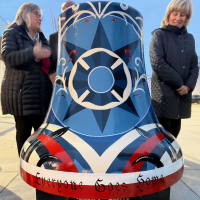 A painted mural on a bell