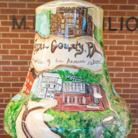 A painted mural on a bell