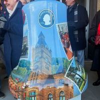 A painted mural on a bell