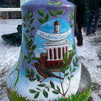 A painted mural on a bell