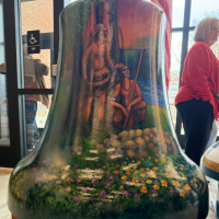 A painted mural on a bell