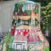 A painted mural on a bell