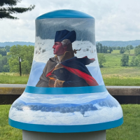 A painted mural on a bell