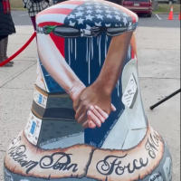 A painted mural on a bell