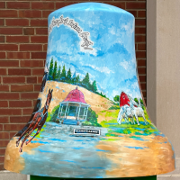 A painted mural on a bell