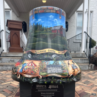 A painted mural on a bell