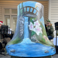 A painted mural on a bell