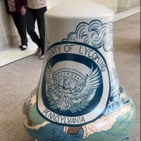A painted mural on a bell