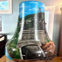 A painted mural on a bell