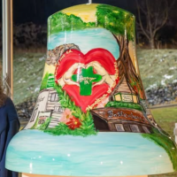 A painted mural on a bell