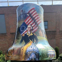 A painted mural on a bell