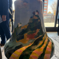 A painted mural on a bell