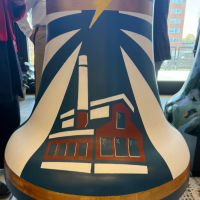 A painted mural on a bell