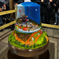 A painted mural on a bell