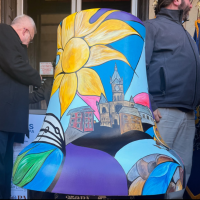 A painted mural on a bell