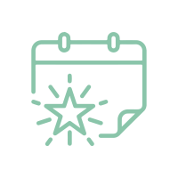 A line drawing of a wall calendar with a shiny star on it