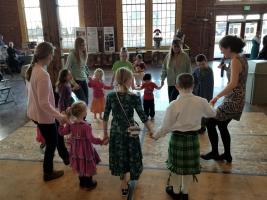 Children learning to dance at the annual Ceili at the Roundhouse Evanston Celtic Festival.