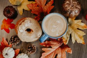 Goat Kick Fall Photo with coffee and bagel