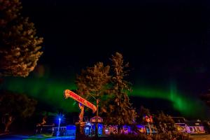 Grand Marais street with Northern Lights and Gunflint Trail sign
