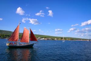 Hjordis and other sailboats in the Grand Marais Harbor