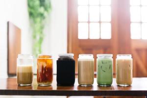 Line of coffee glasses in a row