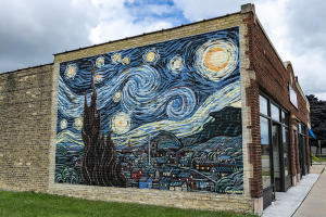 Starry Night over Kenosha mural at Deberge’s Framing and Gallery
