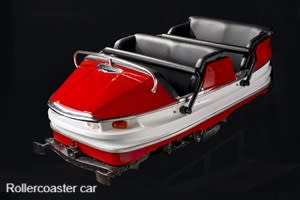 A red and white rollercoaster car.