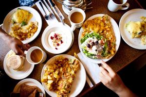 Overhead shot of food on table
