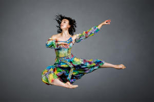Ballet Cymru dancer in mid-air
