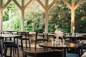 Image shows tables set for Valentines Day in a restaurant
