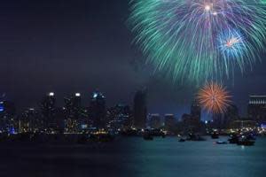 Fireworks over skyline