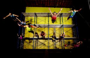 Streb Extreme Action Company performing off rafters.