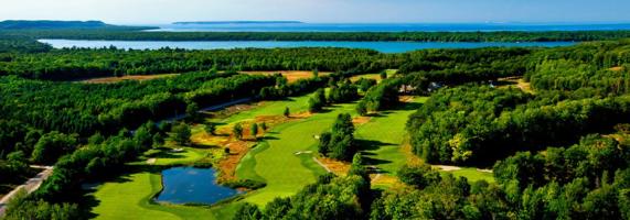 An aerial view of Manitou Passage golf