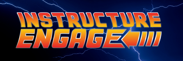 Orange meeting logo with blue background reading "Instructure Engage"