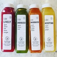 Bottles of juice sold at Healing Grounds Cafe and Juicery.