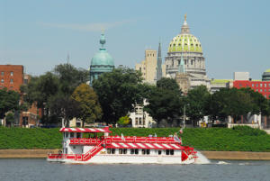 Pride of the Susquehanna boat with city in the back ground