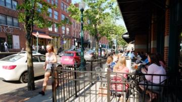 Outdoor dining and walking at Armory Square in Syracuse, New York