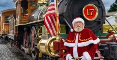 Santa in front of Northern Central Railway train