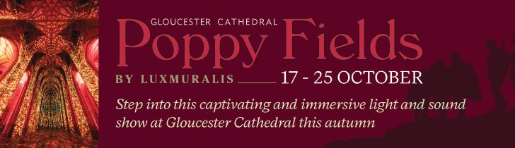 Poppy Fields by Luxmuralis at Gloucester Cathedral banner advert.