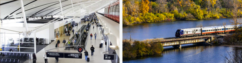 Detroit Metro Airport & Amtrack Train on Huron River