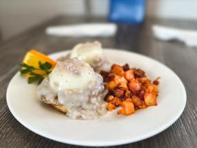 Poached eggs breakfast at Lock 'N Key on Englewood Beach