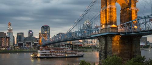 Roebling and Riverboat at Twilight